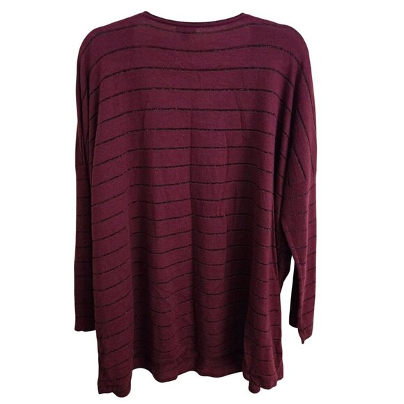 J. Jill Burgundy Red Striped Scoop Neck Oversized Tunic Sweater Size XL - Picture 2 of 4